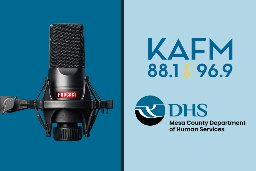 Human Services and KAFM Radio logos with a microphone image