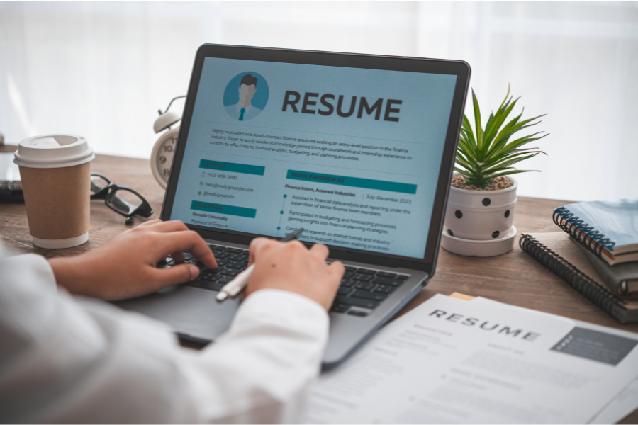 Person working on their resume online